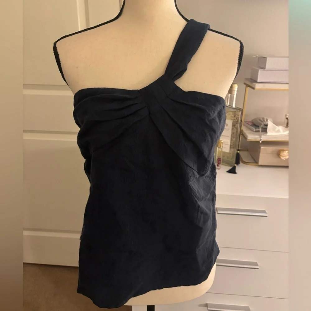 NWT $328 Veronica Beard Belinda One-Shoulder Jacquard top in Ink (navy blue) - Picture 6 of 11